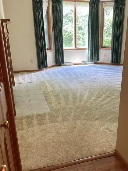 The same living room carpet clean and even after liquid dry cleaning